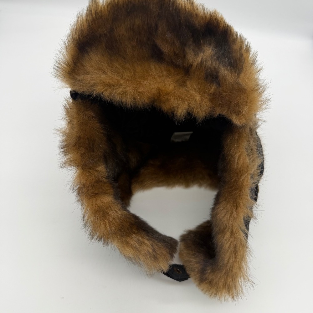 Quilted Faux Fur Trapper Hat Black Brown One Size Winter Aviator Bomber